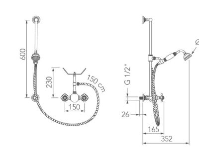 Aufputz-Zweigriff-Brausebatterie mit Kopfbrause