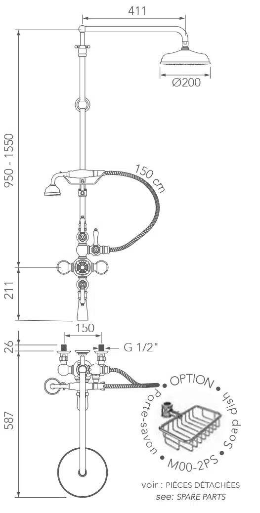Wannenfüll-und Brausebatterie mit Kopfbrause – Bild 2